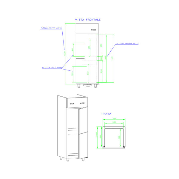 Koelkast | 600L | RVS | 0°C/+10°C | Geventileerd | 0.39kW | Dubbele Deur | 710x700x2030(h)mm