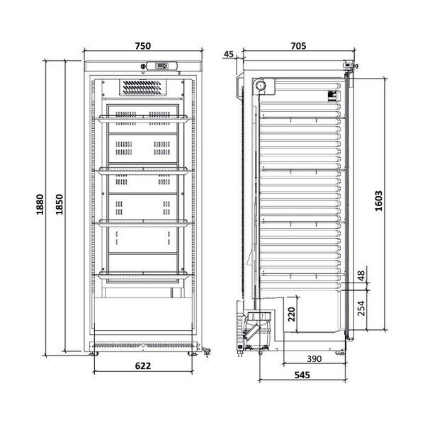 Koelkast | 567L (2/1 GN) | Wit | +1°C/+8°C | Geventileerd | 0.24kW | Wielen | 750x705x1880(h)mm