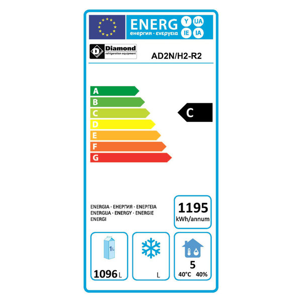 Koelkast | 1400L (2/1 GN) | RVS | -2°C/+8°C | Geventileerd | 0.43kW | 1540x820x2025(h)mm