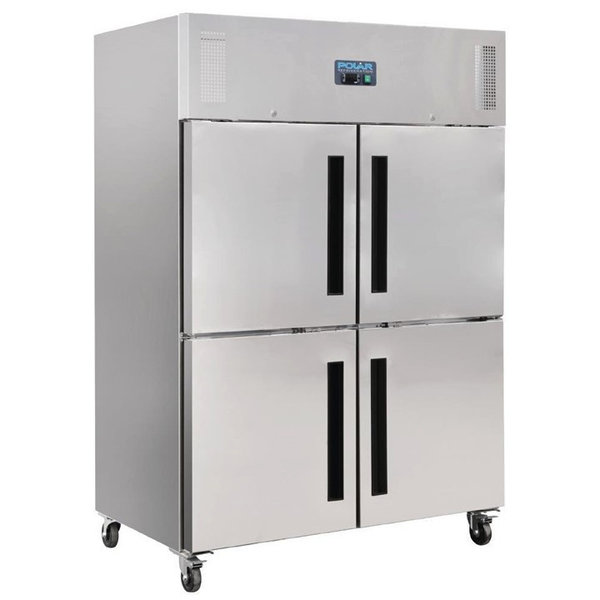 Koelkast | 1200L (2/1 GN) | RVS | -2°C/+5°C | Geventileerd | 0.6kW | Dubbele Deuren | Wielen (Geremd) | 1340x800x2010(h)mm