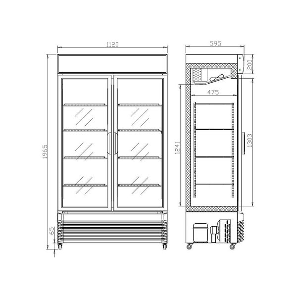 Koelkast | 750L | Zwart/Wit | +2°C/+10°C | Geforceerd | Schuifdeuren | Wielen (Geremd) | 1120x610x1965(h)mm