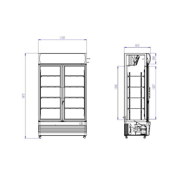 Koelkast | 750L | Zwart/Wit | +1°C/+10°C | Geforceerd | Draaideuren | Wielen (Geremd) | 1120x610x1973(h)mm