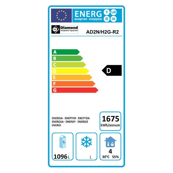 Koelkast | 1400L (2/1 GN) | RVS | 0°C/+10°C | Geventileerd | 0.5kW | Klapdeuren | 1540x820x2025(h)mm