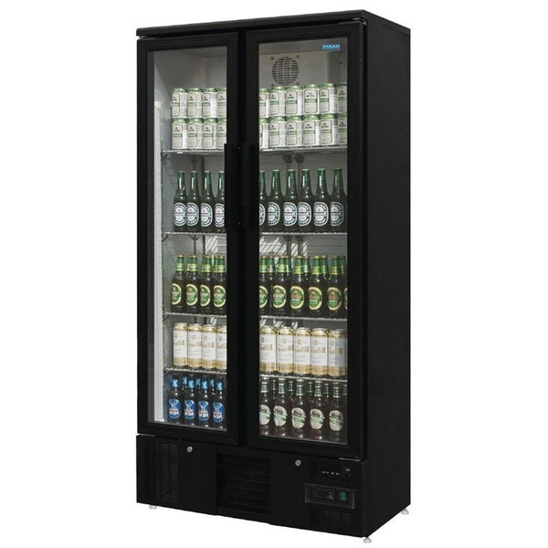 Drankenkoeling | 490L | Zwart | +2°C/+8°C | Geventileerd | 0.25kW | Klapdeuren | Wielen | 920x514x1880(h)mm