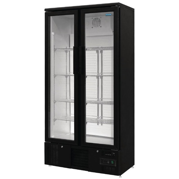 Drankenkoeling | 490L | Zwart | +2°C/+8°C | Geventileerd | 0.25kW | Klapdeuren | Wielen | 920x514x1880(h)mm