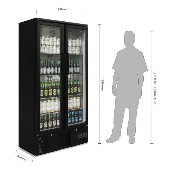 Drankenkoeling | 490L | Zwart | +2°C/+8°C | Geventileerd | 0.25kW | Klapdeuren | Wielen | 920x514x1880(h)mm
