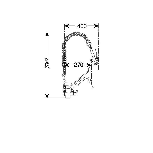 Gastro-Inox monobloc voorspoeldouche met handsfree en zwenkkraan van 250mm |Totale hoogte 700mm |  Verchroomd koper