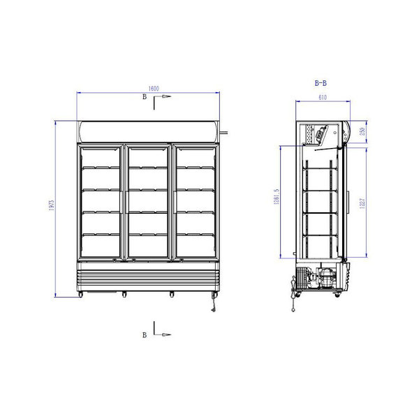 Koelkast | 1200L | Zwart/Wit | +1°C/+10°C | Geforceerd | Draaideuren | Wielen (Geremd) | 1600x610x1973(h)mm
