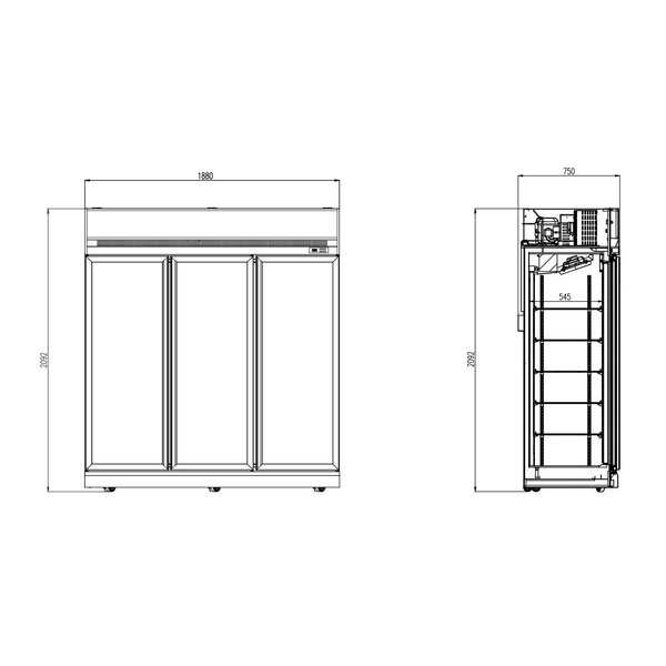 Koelkast | 1530L | Zwart | 0°C/+10°C | Geforceerd | Draaideuren | Wielen (Geremd) | 1880x710x2092(h)mm