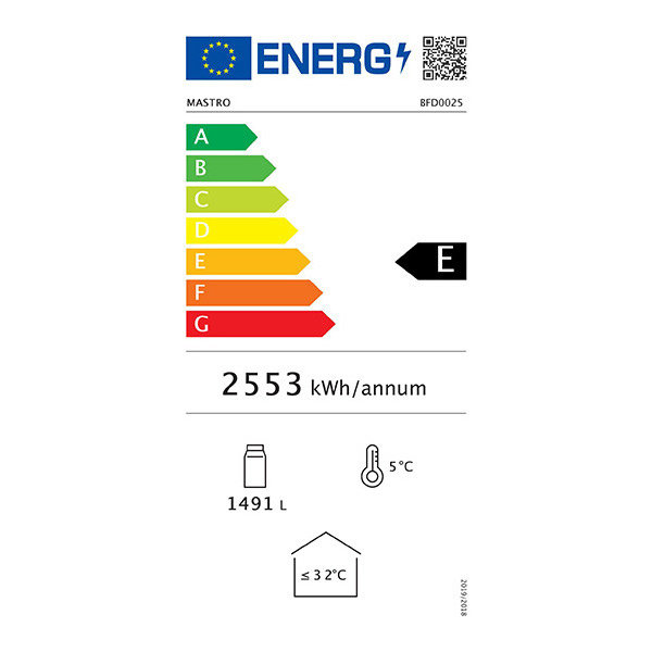 Koelkast | 1491L | Zwart | +1°C/+10°C | Geventileerd | 1.1kW | Klapdeuren | Wielen | 1500x690x2075(h)mm