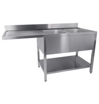 CombiSteel Voorlader-Spoeltafel | RVS | 2 Spoelbakken (Rechts) | Achteropstand | Demontabel | 1600x700x850/950(h)mm 