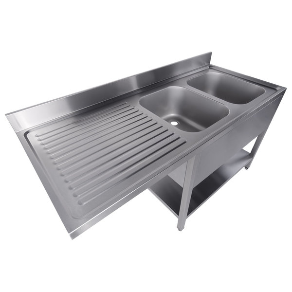 Voorlader-Spoeltafel | RVS | 2 Spoelbakken (Rechts) | Achteropstand | Demontabel | 1600x700x850/950(h)mm