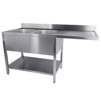 CombiSteel Voorlader-Spoeltafel | RVS | 2 Spoelbakken (Links) | Achteropstand | Demontabel | 1600x700x850/950(h)mm 