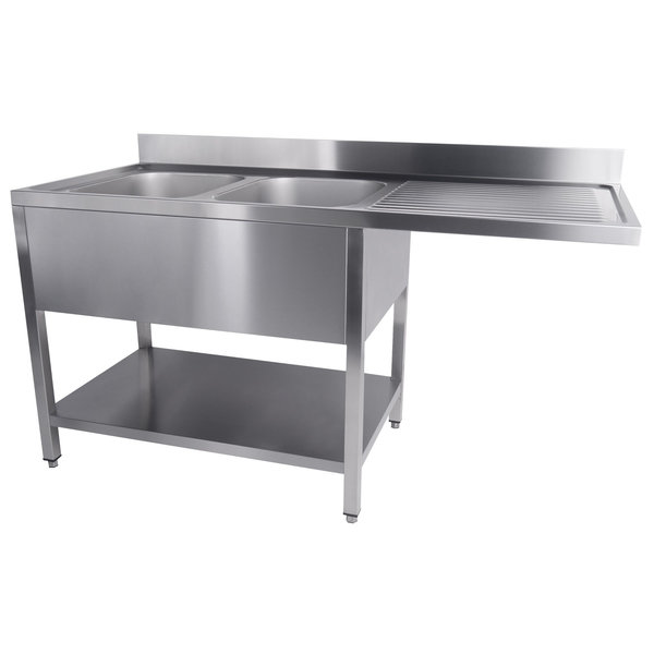 Voorlader-Spoeltafel | RVS | 2 Spoelbakken (Links) | Achteropstand | Demontabel | 1600x700x850/950(h)mm
