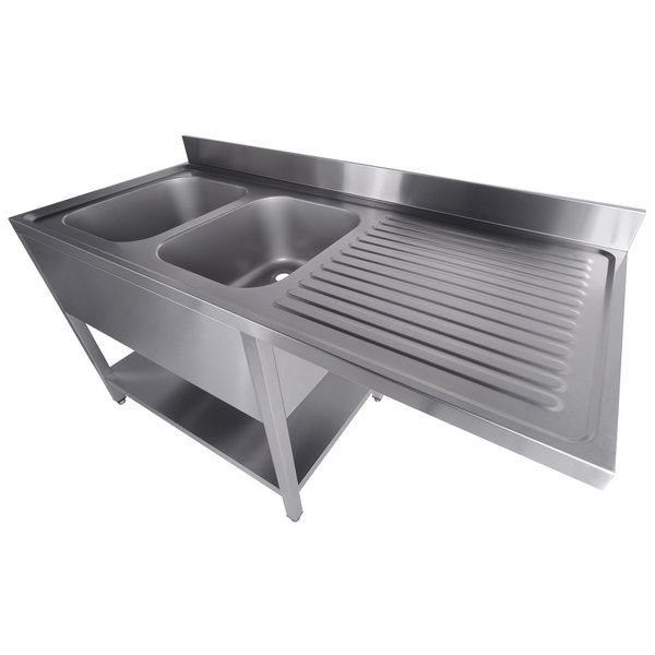 Voorlader-Spoeltafel | RVS | 2 Spoelbakken (Links) | Achteropstand | Demontabel | 1600x700x850/950(h)mm