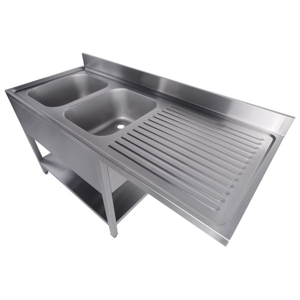 Voorlader-Spoeltafel | RVS | 2 Spoelbakken (Links) | Achteropstand | Demontabel | 1600x700x850/950(h)mm