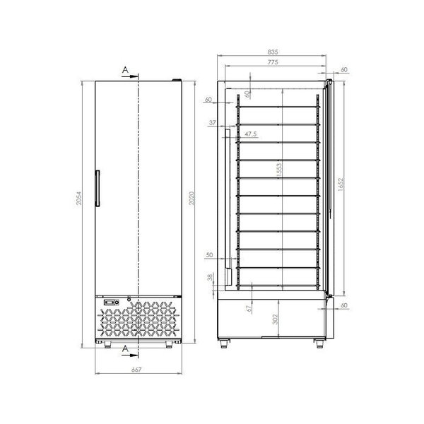 IJsvrieskast | 658L (66x 5L) | RVS | -15°C/-25°C | Statisch + Ventilator | 667x895x2020(h)mm