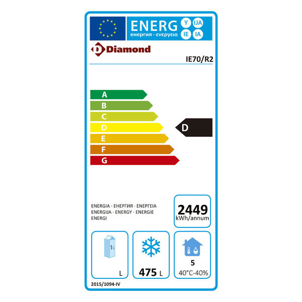 Vrieskast | 700L (2/1 GN) | RVS | -15°C/-25°C | Geforceerd | 0.63kW | Wielen (Geremd) | 720x850x2070(h)mm