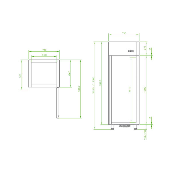 Vrieskast | 600L | RVS | -18°C/-22°C | Geventileerd | 0.65kW | 710x700x2030(h)mm