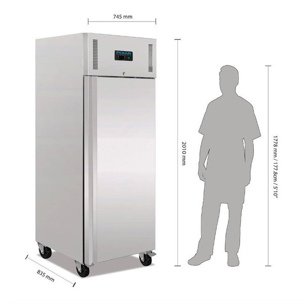 Vrieskast | 650L (2/1 GN) | RVS | -18°C/-22°C | Geforceerd | 0.85kW | Wielen (Geremd) | 745x835x2010(h)mm