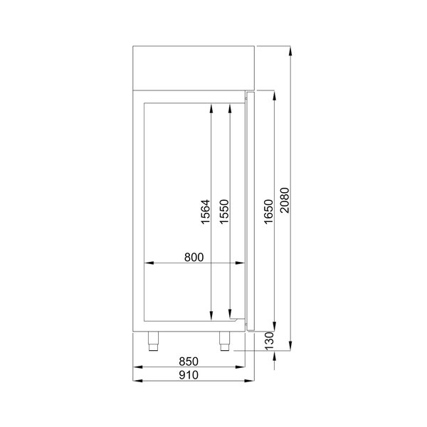 Bakkerij Vrieskast | 850L (EN600x800) | RVS | -10°C/-20°C | Geforceerd | 0.6kW | 800x910x2080(h)mm