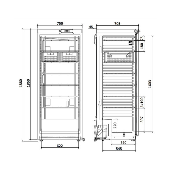 Vrieskast | 600 SERIE | 600L (2/1 GN) | RVS | -18°C/-22°C | Statisch | Wielen | 750x705x1880(h)mm