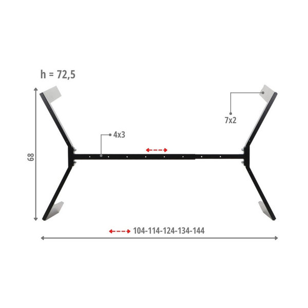 Tafelonderstel | MODUS | Metaal | Zwart | Breedte Verstelbaar (1040-1440mm) | 1040-1440x680x725(h)mm