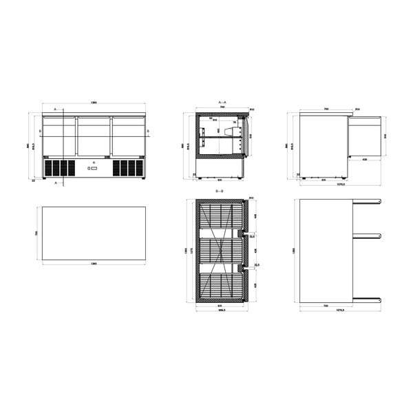 Koelwerkbank | 350L | 3 Deuren (1/1 GN) | 0°C/+8°C | Geventileerd | 0.23kW | 1365x700x880(h)mm