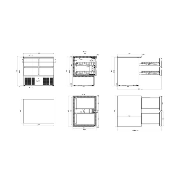 Koelwerkbank | 215L | 4 Laden (1/1 GN) | 0°C/+8°C | Geventileerd | 0.14kW | 900x700x880(h)mm