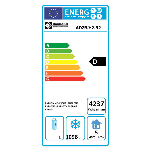 Vrieskast | 1400L (2/1 GN) | RVS | -15°C/-25°C | Geventileerd | 0.85kW | 1540x820x2025(h)mm
