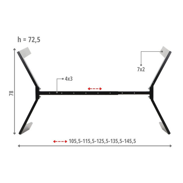 Tafelonderstel | MODUS | Metaal | Zwart | Breedte Verstelbaar (1055-1455mm) | 1055-1455x780x725(h)mm