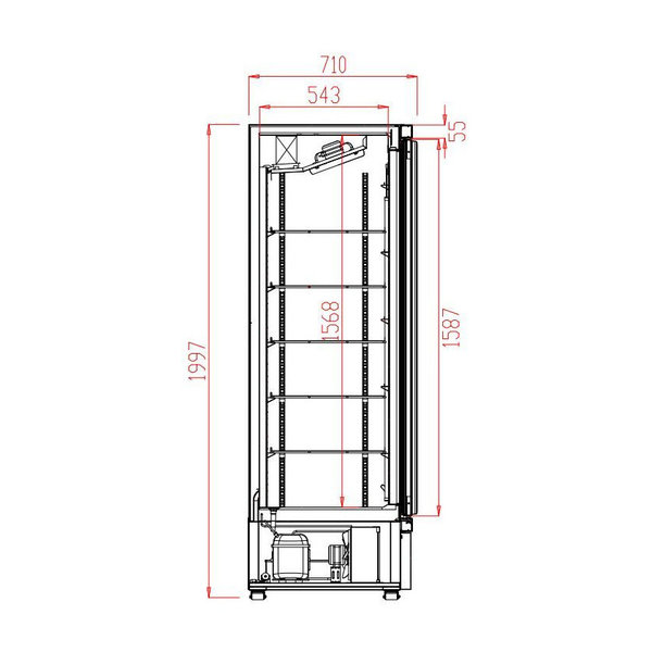 Vrieskast | 600L | Zwart | -18°C/-22°C | Geforceerd | Wielen (Geremd) | 750x710x1997(h)mm