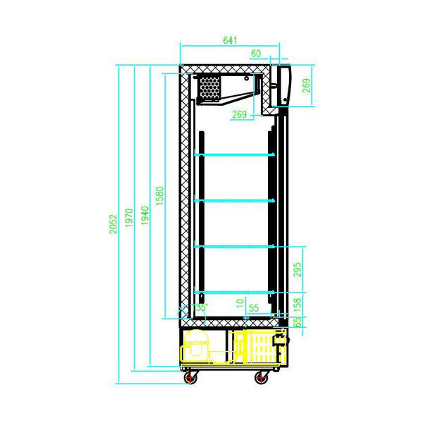 Vrieskast | 460L | Zwart | -18°C/-24°C | Geforceerd | 0.36kW | Wielen (Geremd) | 680x700x1990(h)mm