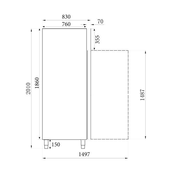 Vrieskast | 650L (2/1 GN) | RVS | -18°C/-22°C | Geforceerd | 0.75kW | 740x830x2010(h)mm