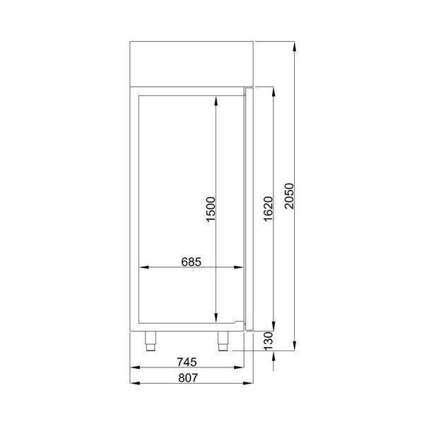 Vrieskast | 700L (2/1 GN) | RVS | -10°C/-22°C | Geforceerd | 0.6kW | 700x810x2050(h)mm