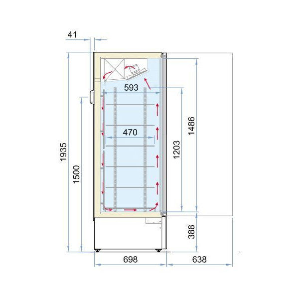Vrieskast | 353L | Wit | -16°C/-18°C | Geforceerd | 0.75kW | Wielen | 520x740x1935(h)mm