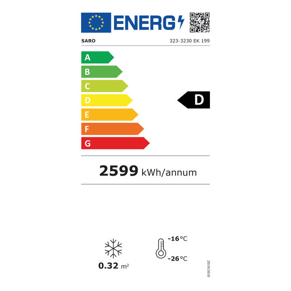 Vrieskast | Laag Smal Model | 256L | Zwart/Wit | -18°C/-24°C | Geforceerd | 0.6kW | 484x700x1578(h)mm