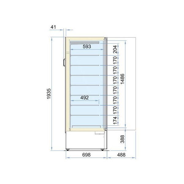 Vrieskast | 353L | Wit | 0°C/-18°C | Statisch | 0.7kW | Wielen | 520x740x1935(h)mm