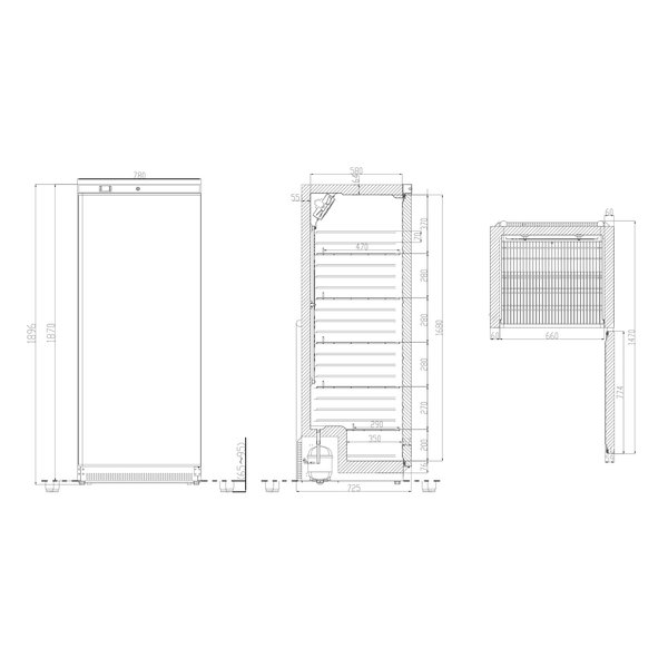 Koelkast | 600L (2/1 GN) | Wit | +2°C/+10°C | Statisch + Ventilator | 775x720x1990(h)mm