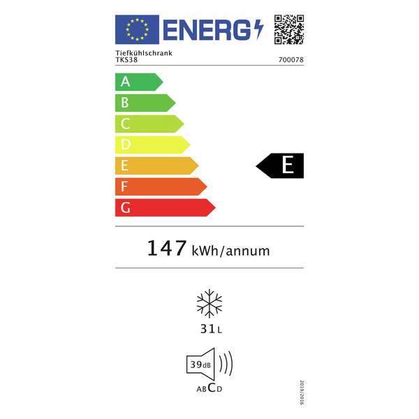 Mini-Vrieskast | 38L | Wit | 0°C/-20°C | Statisch | 0.06kW | 475x450x500(h)mm