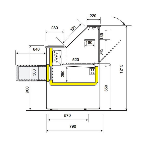 Koeltoonbank | ROME | +4°C/+6°C | Statisch | 0.59kW | Gekoelde Reserve | 2500x800x1220(h)mm