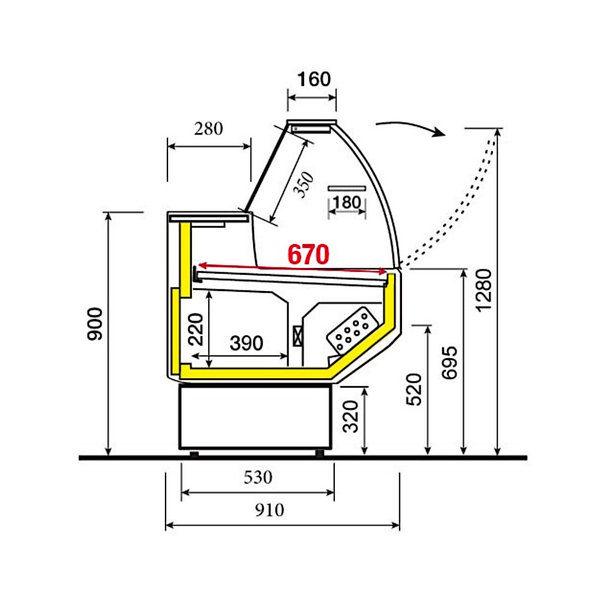 Koeltoonbank | MOLINA | 0°C/+2°C | Geventileerd | 0.25kW | Kantelruit | Gekoelde Reserve | 1040x910x1280(h)mm