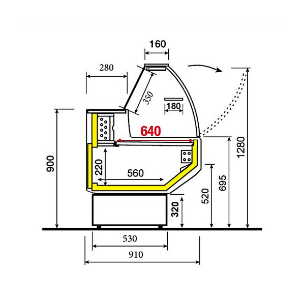 Koeltoonbank | MOLINA | +4°C/+6°C | Statisch | 0.49kW | Kantelruit | Gekoelde Reserve | 2500x910x1280(h)mm
