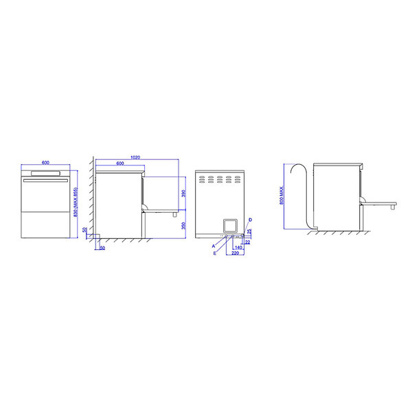 Horeca Vaatwasser | Mand 500x500 | Afvoerpomp | Zeeppomp | Naglanspomp | 230V | 600x600x830(h)mm