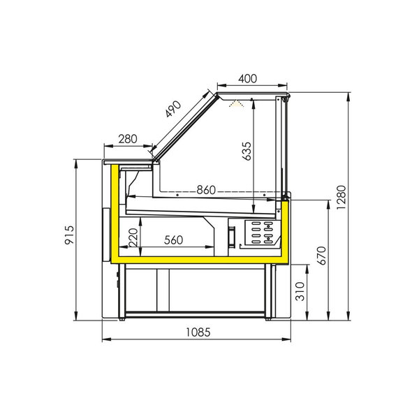 Koeltoonbank | VENICE | 0°C/+4°C | Geforceerd | 0.8kW | Kantelruit | Gekoelde Reserve | Koppelbaar | 1500x1085x1280(h)mm