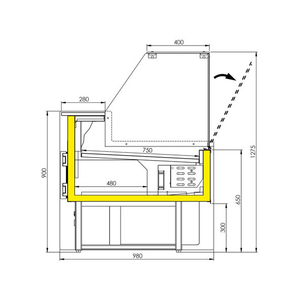 Koeltoonbank | FLORENCE | 0°C/+4°C | Geforceerd | 1kW | Kantelruit | Gekoelde Reserve | 2500x980x1260(h)mm