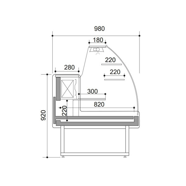 Gebak-Koeltoonbank | VERONA | +4°C/+6°C | Statisch | 0.49kW | Kantelruit | Ladensysteem | 2200x980x1237(h)mm