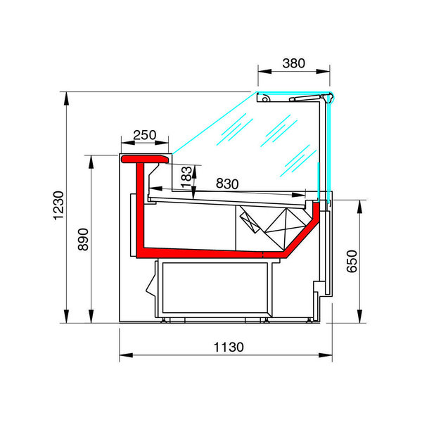 Koeltoonbank | ZARA2 | 0°C/+2°C | Geforceerd | 0.36kW | Kantelruit | Gekoelde Reserve | Koppelbaar | 1017x1130x1230(h)mm