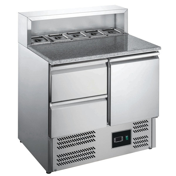 Pizzawerkbank | 240L | 1 Deur + 2 Laden (1/1 GN) | Boven 5x 1/6 GN | +2°C/+8°C | Geventileerd | 0.18kW | 903x700x861/1086(h)mm