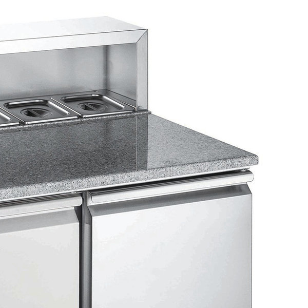 Pizzawerkbank | 402L | 3 Deuren (1/1 GN) | Boven 8x 1/6 GN | +2°C/+8°C | Geventileerd | 0.28kW | 1368x700x861/1086(h)mm